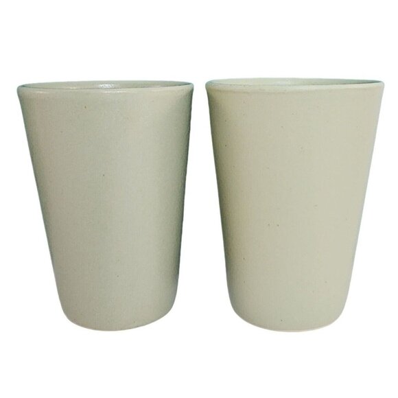 2 Forlife Green Ceramic Drinking Glasses Cups Sage Seafoam Stoneware Feel Look - Picture 1 of 6